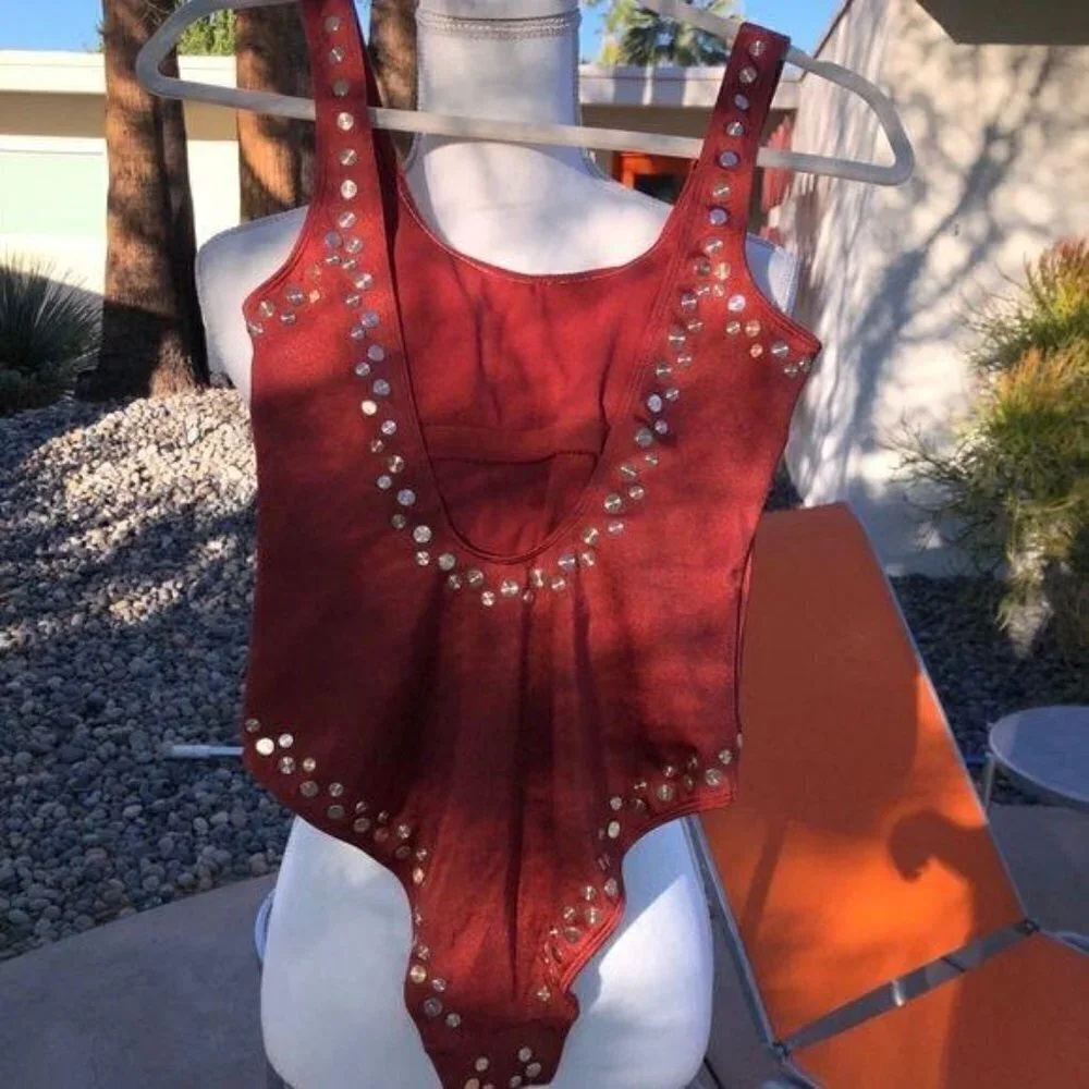 No Boundaries Swimsuit Girls Size 5 One Piece Rust Color Gold Discs New NWOT